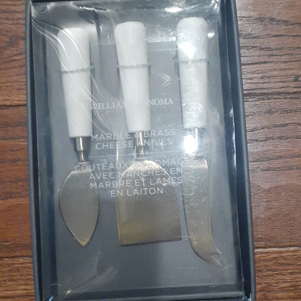Williams Sonoma marble and brass cheese knives
